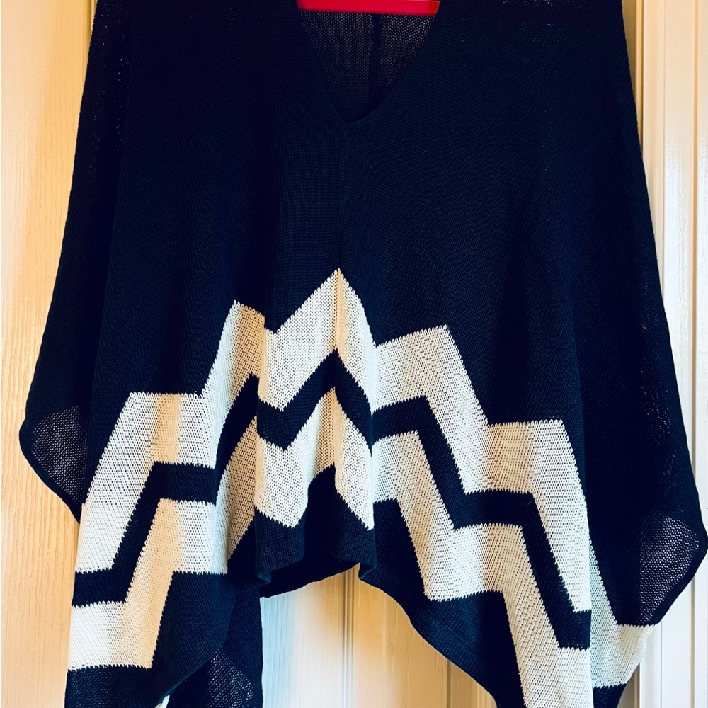 Wooden Ships Black and White Chevron Poncho